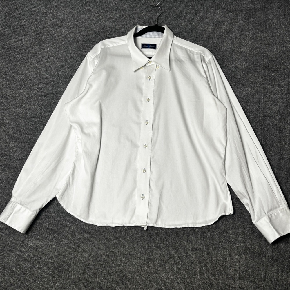Tom James Dress Shirt Men's XL White Textured Dobby Long Sleeve Point Collar